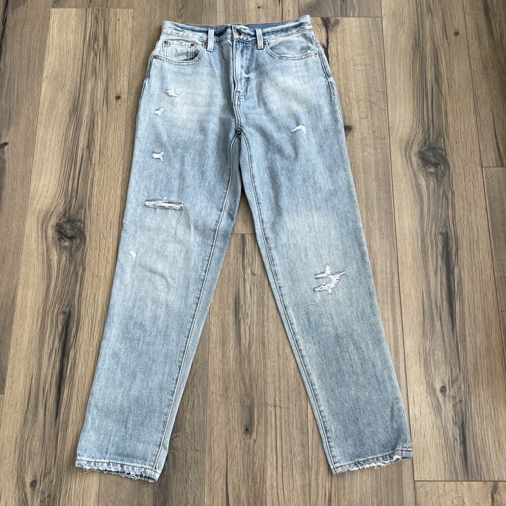 PISTOLA High Rise Straight Leg Blue Denim Jeans Stretch Size 26 Distressed EUC